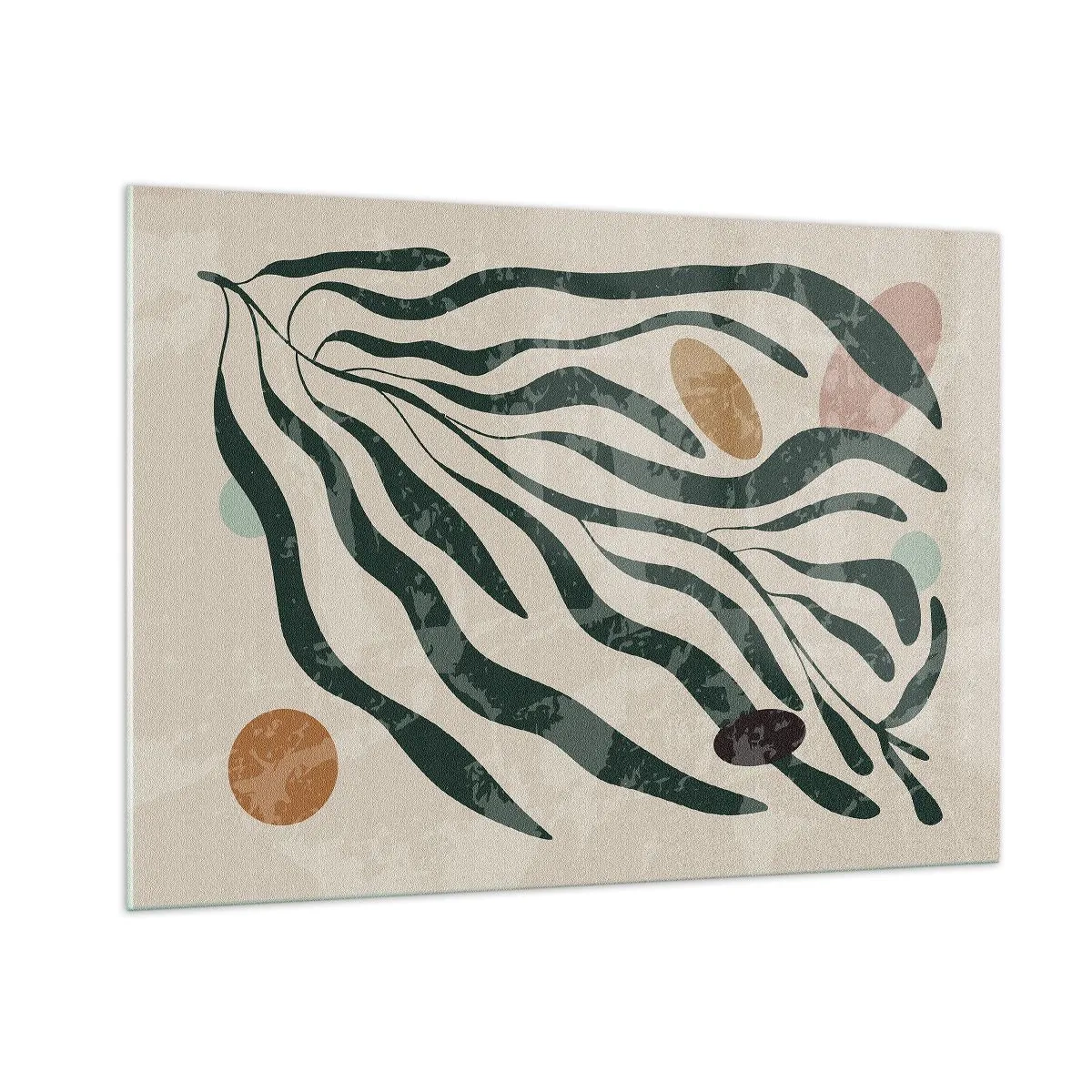 Glasbild - Bild auf glas - Organische Formen in Grün auf beigem Hintergrund - 100x70cm - Im Grünen - Moderne Wanddekoration für Wohnzimmer und Schlafzimmer ARTTOR