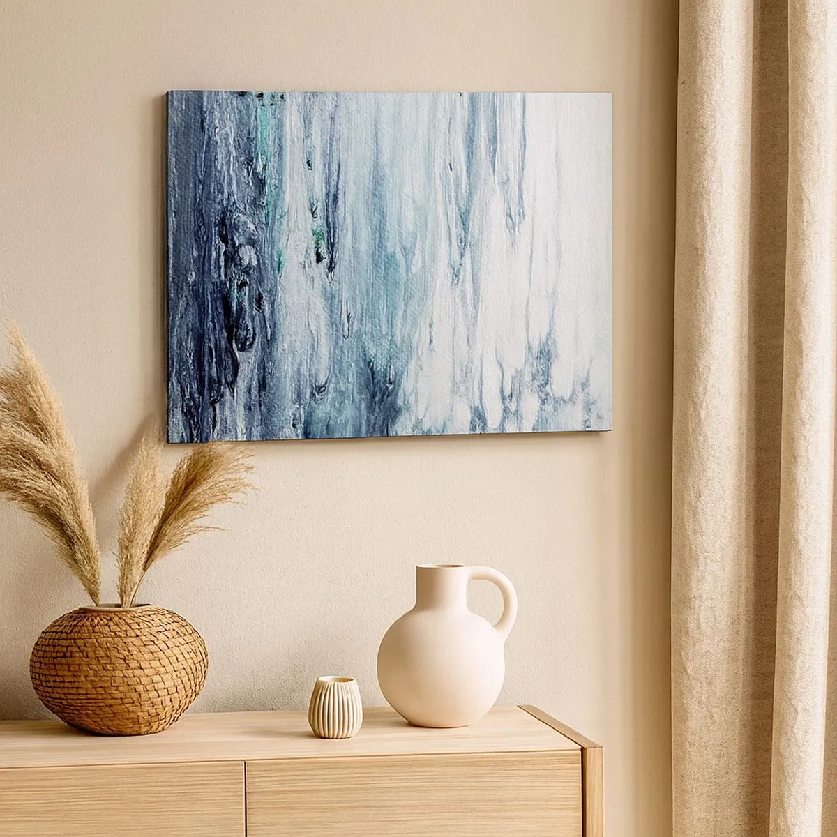 Bild auf Leinwand - Leinwandbild - Abstrakte blaue und weiße Streifen ähneln Eiszapfen - 70x50cm - Blaue Eiszapfen - Moderne Wanddekoration für Wohnzimmer und Schlafzimmer ARTTOR