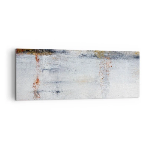 Bild auf Leinwand - Leinwandbild - Eine abstrakte Landschaft mit verschwommenen Akzenten in Grau und Gold. - 140x50cm - Hinter dem Luftvorhang - Moderne Wanddekoration für Wohnzimmer und Schlafzimmer ARTTOR