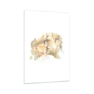 Glasbild - Bild auf glas - Romantisches Aquarellporträt eines sich küssenden Paares - 70x100cm - Hälfte gefunden? - Moderne Wanddekoration für Wohnzimmer und Schlafzimmer ARTTOR