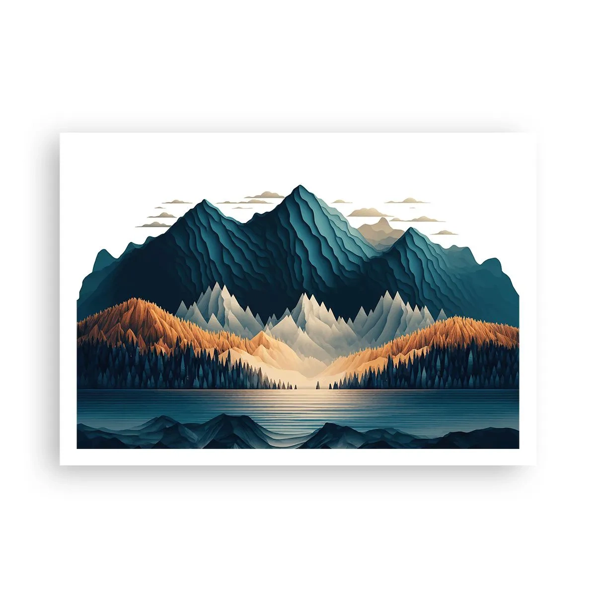 Poster - Malerische Berge über dem See bei Sonnenuntergang - 100x70cm - Perfekte Berglandschaft - Moderne Wanddekoration für Wohnzimmer und Schlafzimmer ARTTOR