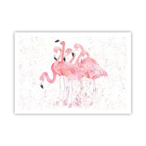Poster - Rosa Flamingos im künstlerischen Aquarellstil - 100x70cm - Rosa Ensemble - Moderne Wanddekoration für Wohnzimmer und Schlafzimmer ARTTOR