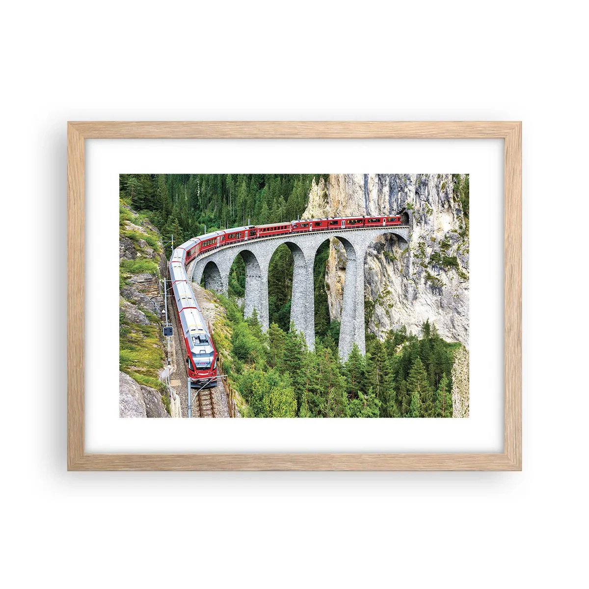 Poster in einem Rahmen aus heller Eiche - Eisenbahn für Bergblick - 40x30 cm