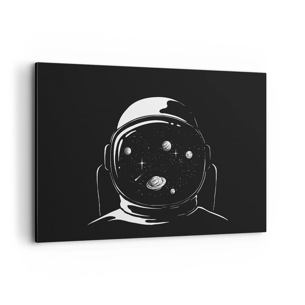 Bild auf Leinwand - Leinwandbild - Ein minimalistischer Astronautenhelm mit Blick ins Weltall - 120x80cm - Schöne Aussicht - Moderne Wanddekoration für Wohnzimmer und Schlafzimmer ARTTOR