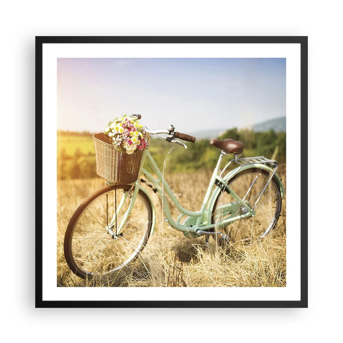 Poster in einem schwarzem Rahmen - Ich bleibe eine Weile hier - 60x60 cm