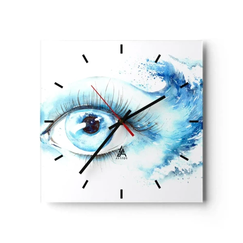 Wanduhr - Glasuhr - Künstlerisches Aquarell eines Auges mit einer dynamischen Welle - 30x30cm - Tauchen Sie ein in das Blau der Blicke - Moderne Wanddekoration für Wohnzimmer und Schlafzimmer ARTTOR