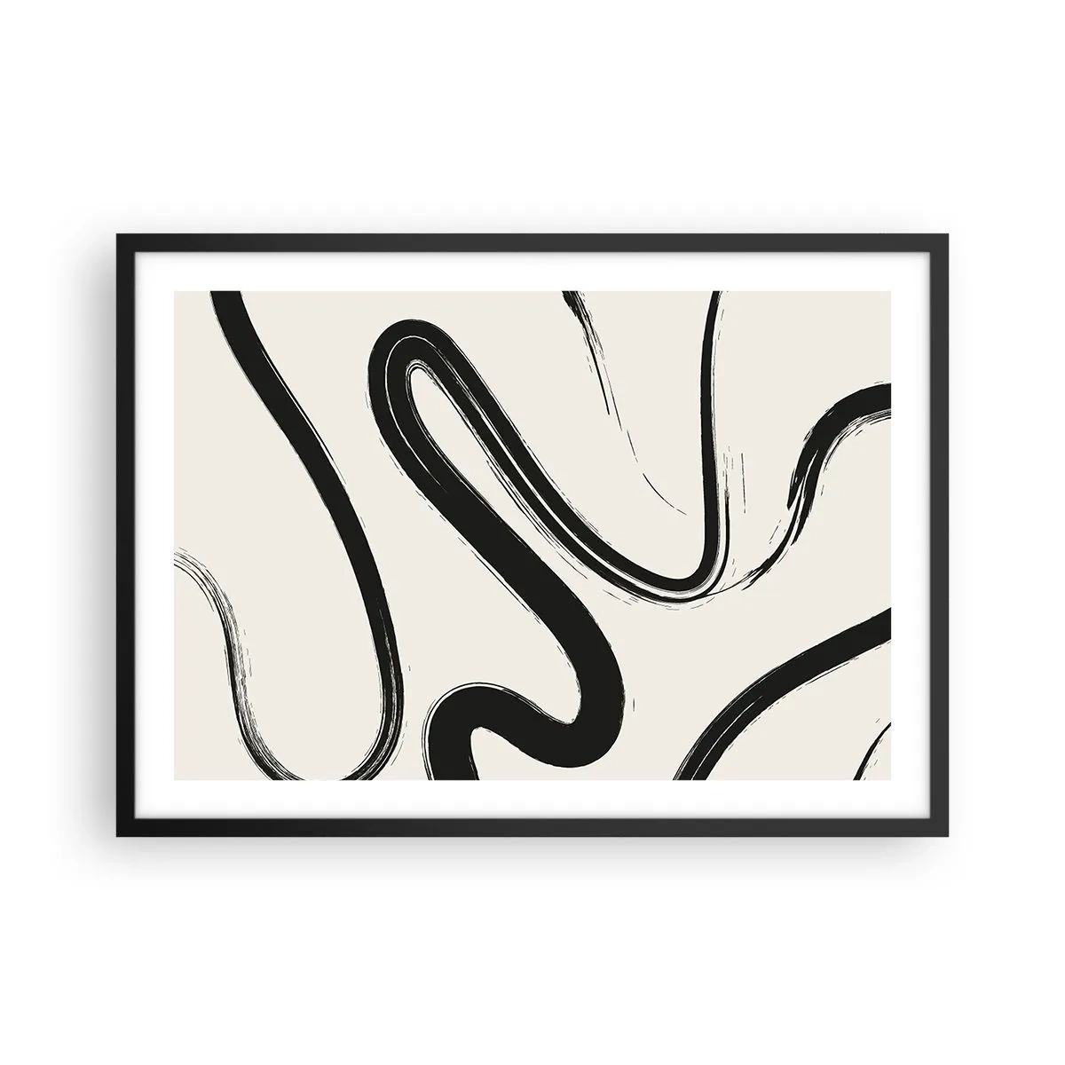 Poster in einem schwarzem Rahmen - Schwarz-weiße geschwungene Linien auf hellem Hintergrund - 70x50cm - Schwarz-Weiß-Laune - Moderne Wanddekoration für Wohnzimmer und Schlafzimmer ARTTOR