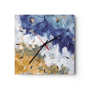 Wanduhr - Glasuhr - Abstraktion in Blau-, Weiß- und Goldtönen - 30x30cm - Tanz der Naturelemente - Moderne Wanddekoration für Wohnzimmer und Schlafzimmer ARTTOR