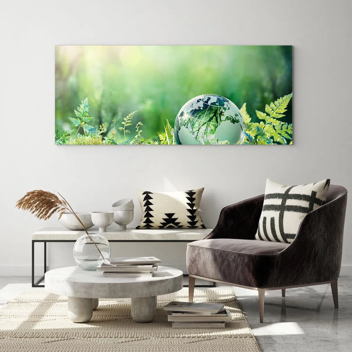 Glasbild - Bild auf glas - Eine Kristallkugel im Grün der Natur - 120x50cm - Der grüne Planet - Moderne Wanddekoration für Wohnzimmer und Schlafzimmer ARTTOR