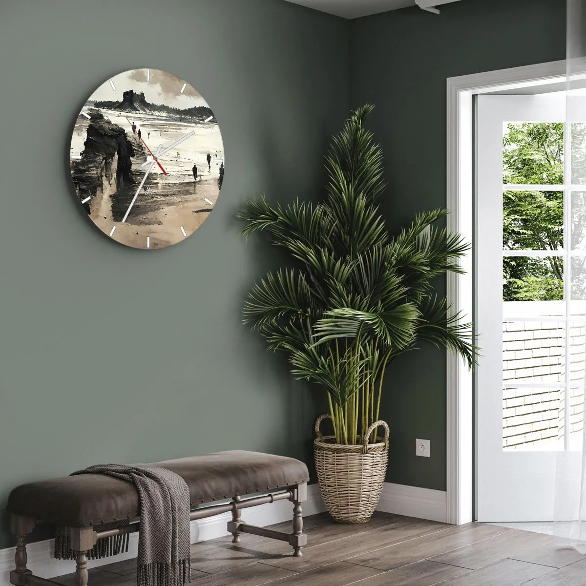 Wanduhr - Glasuhr - Figuren, die am Strand spazieren gehen, mit Klippen im Hintergrund - 30x30cm - Einberufen - Moderne Wanddekoration für Wohnzimmer, Küche und Schlafzimmer ARTTOR