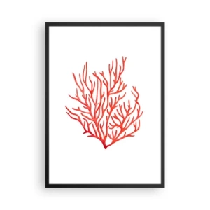 Poster in einem schwarzem Rahmen - Rote Koralle auf weißem Hintergrund im minimalistischen Stil - 50x70cm - Korallenfiligran - Moderne Wanddekoration für Wohnzimmer und Schlafzimmer ARTTOR