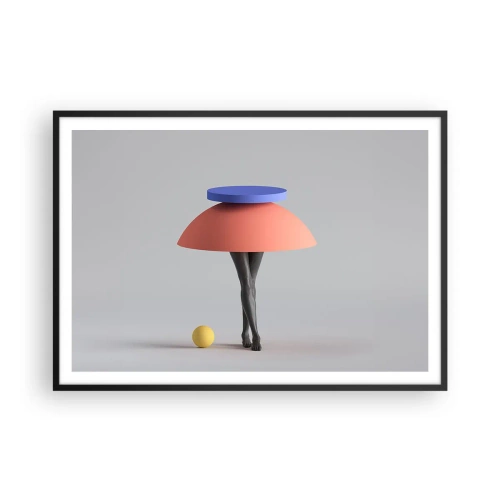 Poster in einem schwarzem Rahmen - Abstrakte geometrische Komposition mit Beinen und einem Ball - 100x70cm - Surrealistische Komposition - Moderne Wanddekoration für Wohnzimmer und Schlafzimmer ARTTOR