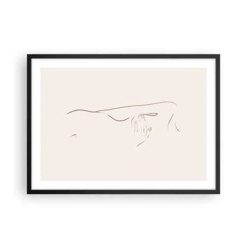 Poster in einem schwarzem Rahmen - Eine subtile Strichzeichnung einer Silhouette vor einem hellen Hintergrund - 70x50cm - Die Form des Verlangens - Moderne Wanddekoration für Wohnzimmer und Schlafzimmer ARTTOR