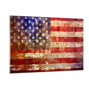 Glasbild - Bild auf glas - Rostige amerikanische Flagge - 120x80cm - Ruhm verblasst nicht - Moderne Wanddekoration für Wohnzimmer und Schlafzimmer ARTTOR