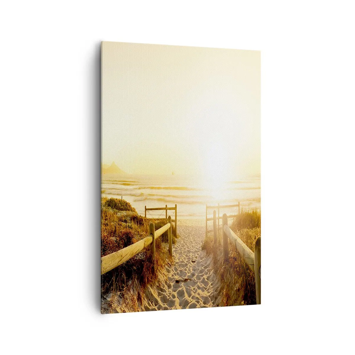 Bild auf Leinwand - Leinwandbild - Weg zum Strand bei goldenem Sonnenuntergang - 80x120cm - Über die Düne, der Sonne entgegen - Moderne Wanddekoration für Wohnzimmer und Schlafzimmer ARTTOR