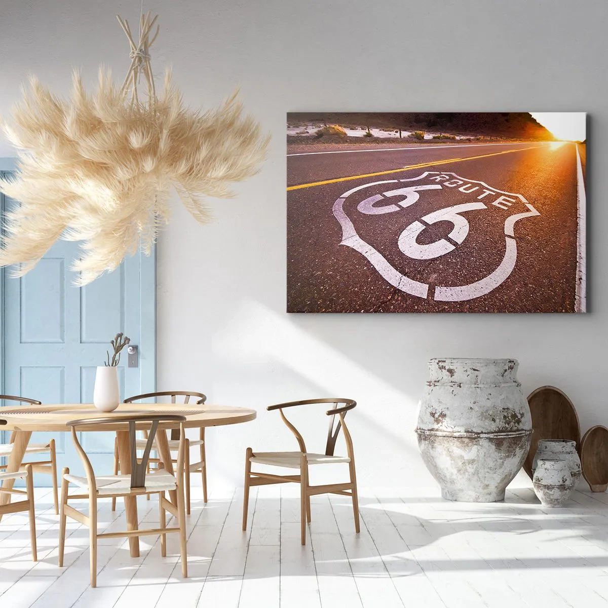Bild auf Leinwand - Leinwandbild - Route 66 bei Sonnenuntergang - 120x80cm - Die berühmte Straße 66 - Moderne Wanddekoration für Wohnzimmer und Schlafzimmer ARTTOR