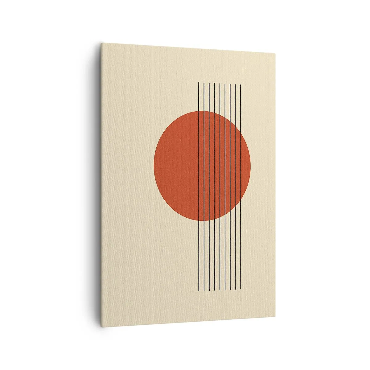 Bild auf Leinwand - Leinwandbild - Abstrakter roter Kreis mit Linien auf beigem Hintergrund. - 70x100cm - Immer wieder und weiter - Moderne Wanddekoration für Wohnzimmer und Schlafzimmer ARTTOR