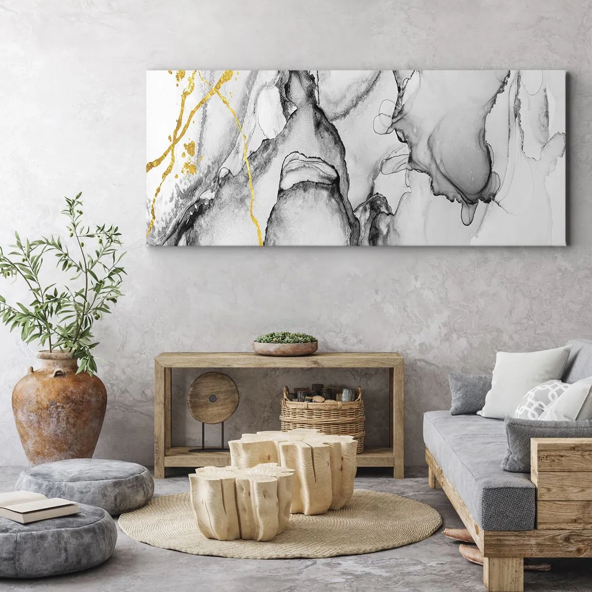 Bild auf Leinwand - Leinwandbild - Komposition mit Goldmotiv - 100x40 cm