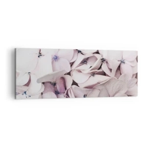 Bild auf Leinwand - Leinwandbild - Zarte weiße Hortensien in Pastelltönen - 140x50cm - In einer Blumenflut - Moderne Wanddekoration für Wohnzimmer und Schlafzimmer ARTTOR