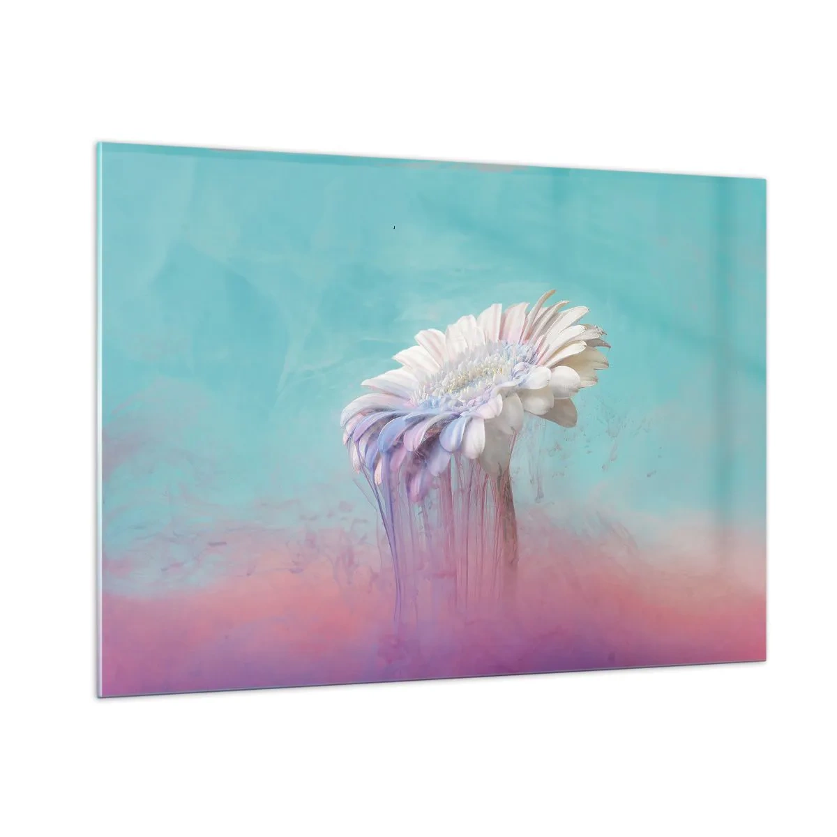 Glasbild - Bild auf glas - Eine zarte Blume in Pastelltönen von Blau und Rosa - 100x70cm - Blumenunterwelt - Moderne Wanddekoration für Wohnzimmer und Schlafzimmer ARTTOR