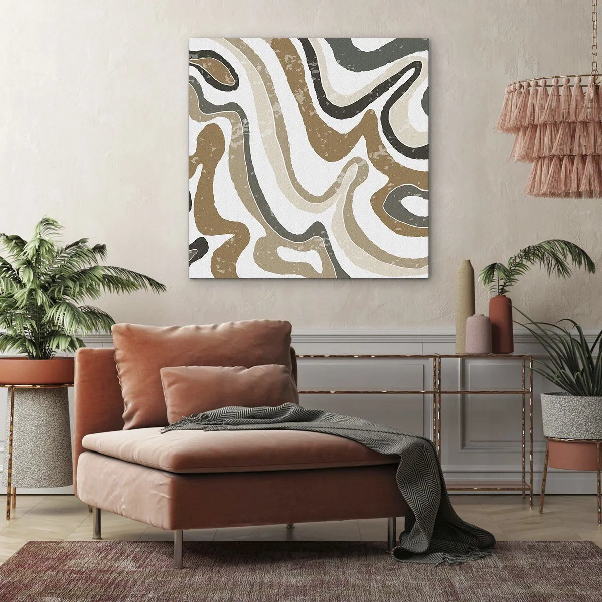 Bild auf Leinwand - Leinwandbild - Mäander in Erdfarben - 60x60 cm