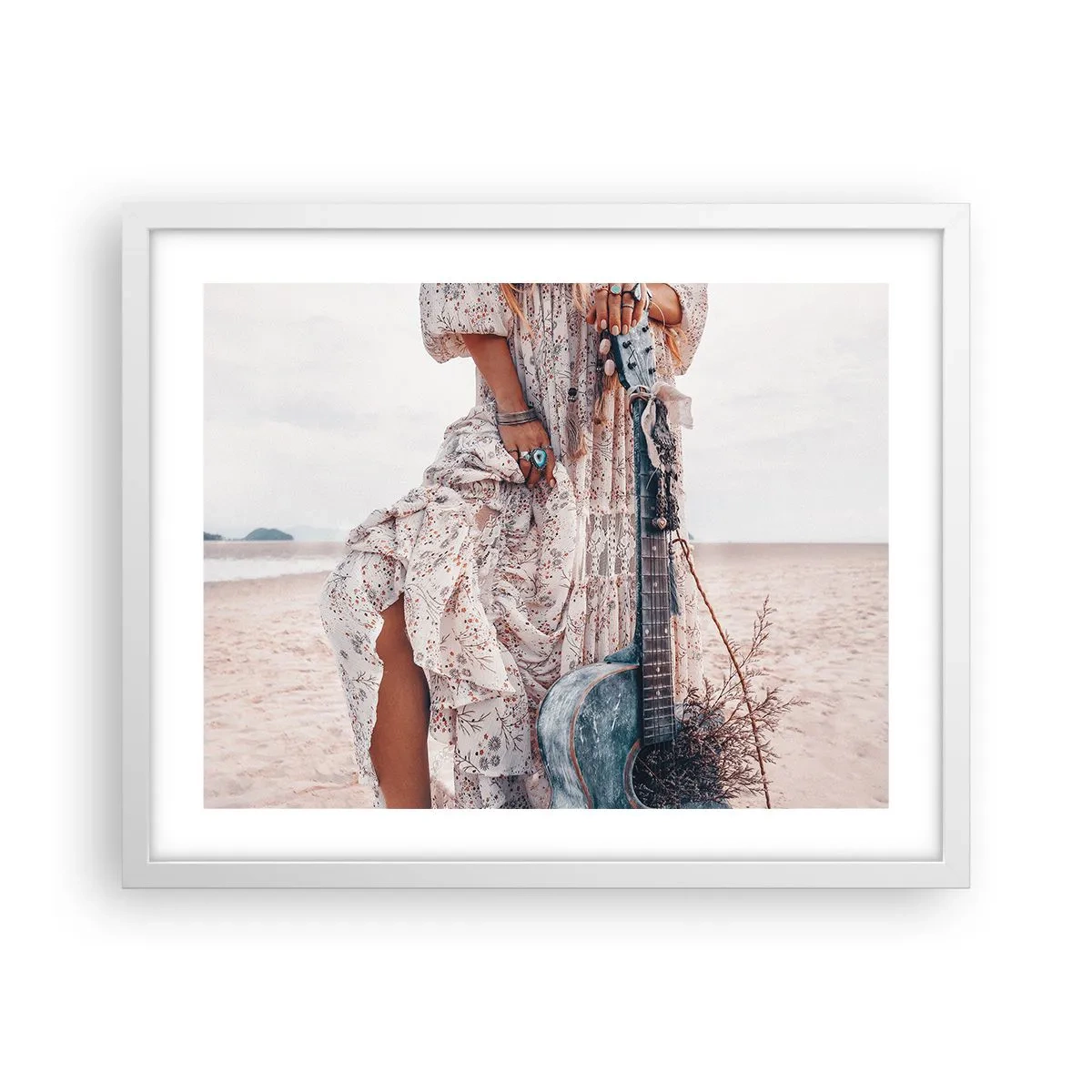 Poster in einem weißen Rahmen - Kinderblumen auf dem Weg - 50x40 cm