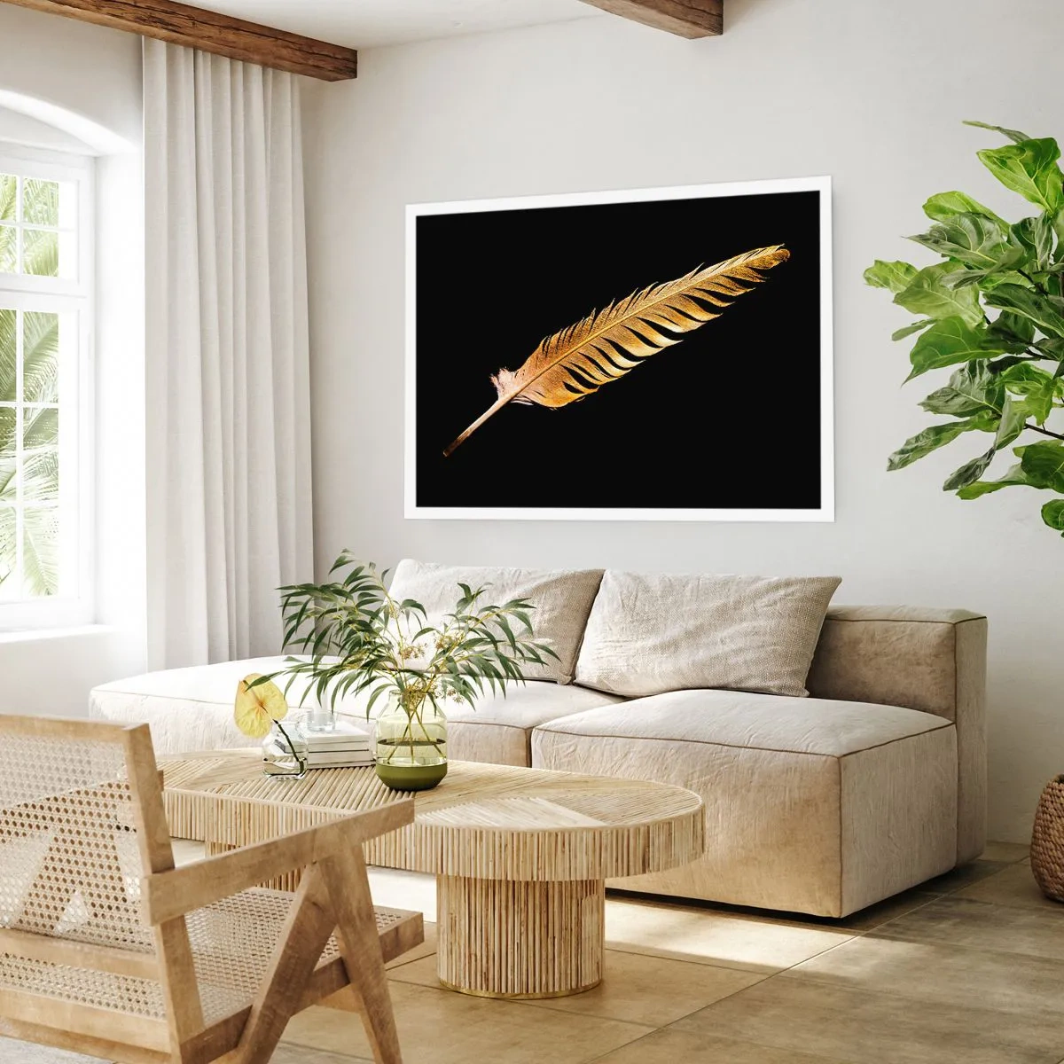 Poster - Goldene Feder auf schwarzem Hintergrund - 100x70cm - Er hat ein ungewöhnliches Schreibtalent ... - Moderne Wanddekoration für Wohnzimmer und Schlafzimmer ARTTOR