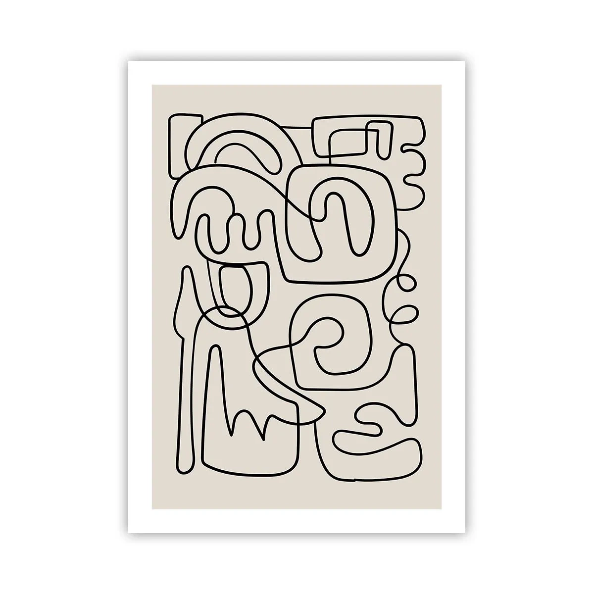 Poster - Moderne Abstraktion in Form einer schwarzen Linie auf beigem Hintergrund - 50x70cm - Folge der Spur - Moderne Wanddekoration für Wohnzimmer und Schlafzimmer ARTTOR