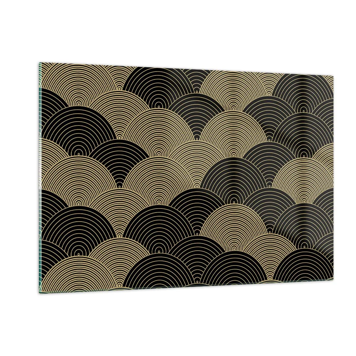 Glasbild - Bild auf glas - Goldene Halbkreise in einem regelmäßigen japanischen Muster - 120x80cm - Einheit in der Vielfalt - Moderne Wanddekoration für Wohnzimmer und Schlafzimmer ARTTOR