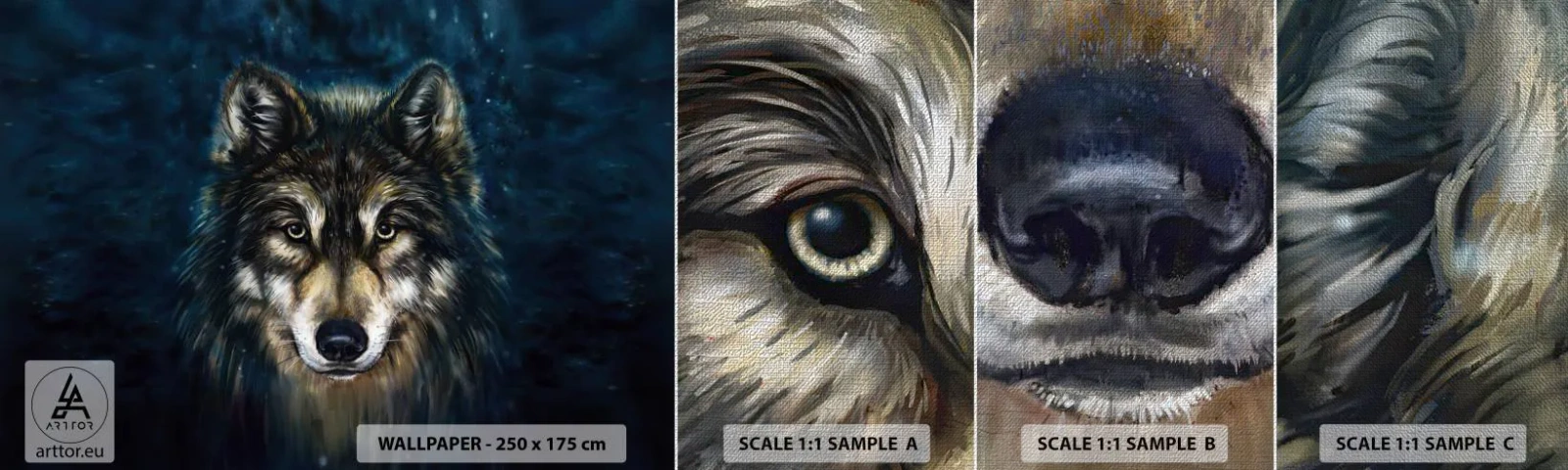 Fototapeten Muster Premium Canvas - Alpha? Und Omega - Wolf, Tiere, Malerei - 100x30 cm