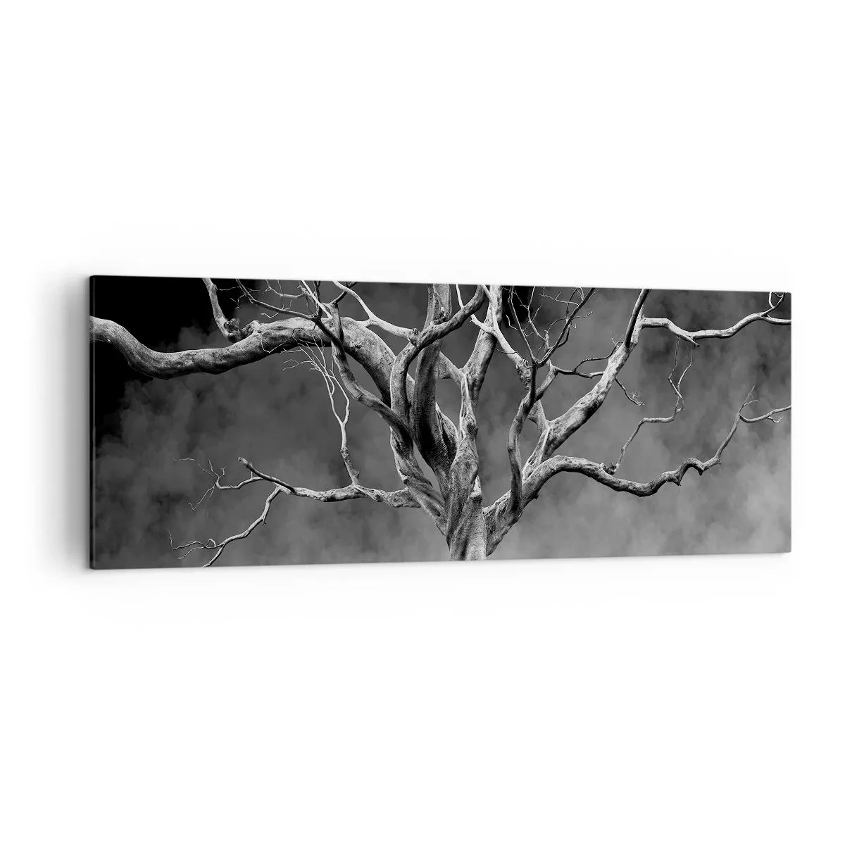 Bild auf Leinwand - Leinwandbild - Ein trockener Baum in Schwarz und Weiß gegen den Nebel - 140x50cm - Ursprünglich und heilig - Moderne Wanddekoration für Wohnzimmer und Schlafzimmer ARTTOR