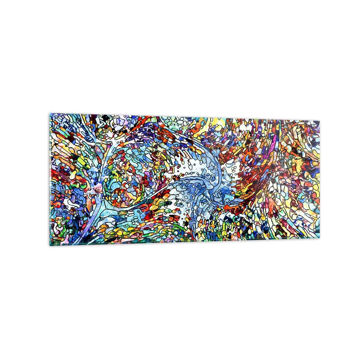 Glasbild - Bild auf glas - Ein farbenfrohes, abstraktes Muster, inspiriert von der Natur - 120x50cm - Glasmalerei Wassertropfen - Moderne Wanddekoration für Wohnzimmer und Schlafzimmer ARTTOR