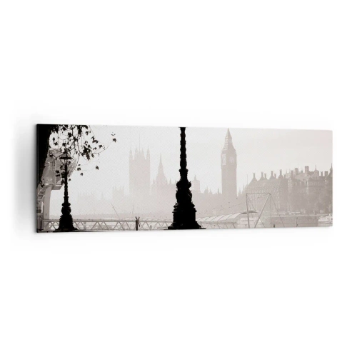 Bild auf Leinwand - Leinwandbild - Eine monochrome Ansicht von Big Ben und der Themse. - 160x50cm - Londoner Morgen - Moderne Wanddekoration für Wohnzimmer und Schlafzimmer ARTTOR