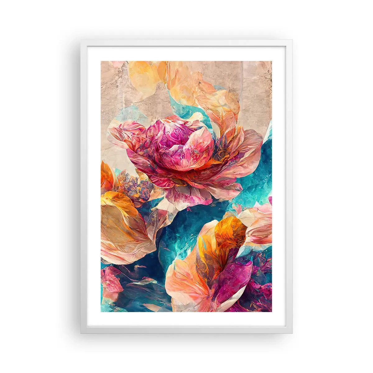 Poster in einem weißen Rahmen - Farbenpracht des Straußes - 50x70 cm