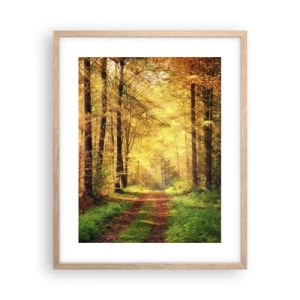 Poster in einem Rahmen aus heller Eiche - Waldgoldene Stille - 40x50 cm