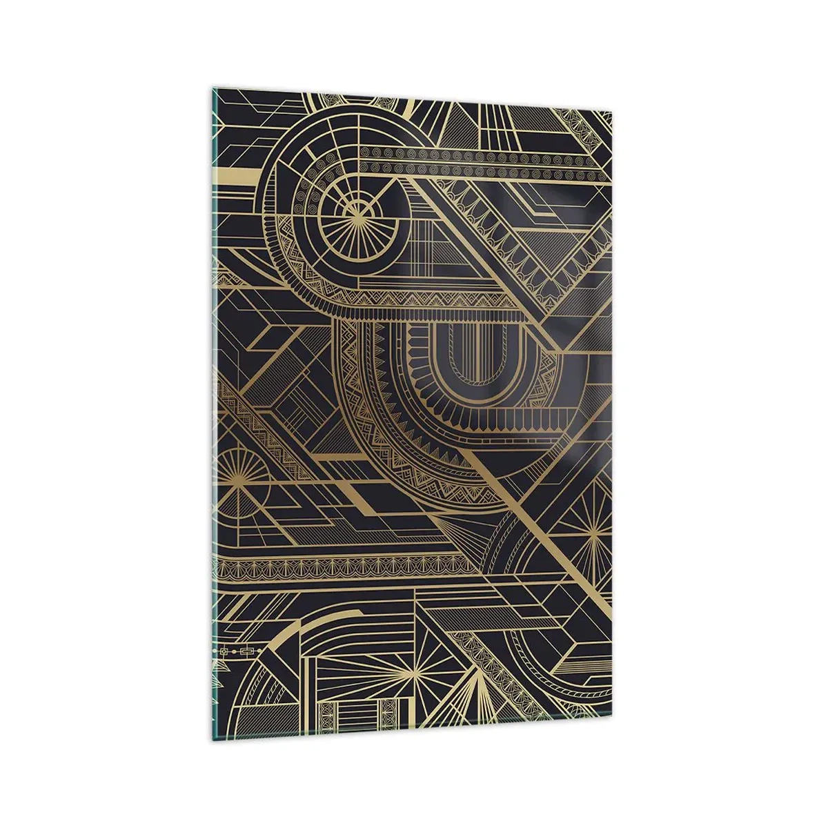 Glasbild - Bild auf glas - Goldene geometrische Muster auf schwarzem Hintergrund im Art-Deco-Stil - 80x120cm - Konzepte, Ideen, Pläne - Moderne Wanddekoration für Wohnzimmer und Schlafzimmer ARTTOR