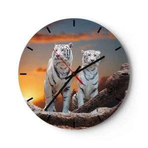Wanduhr - Glasuhr - Weiße Tiger vor dem Sonnenuntergang - 30x30cm - Genau wie Narnia - Moderne Wanddekoration für Wohnzimmer, Küche und Schlafzimmer ARTTOR