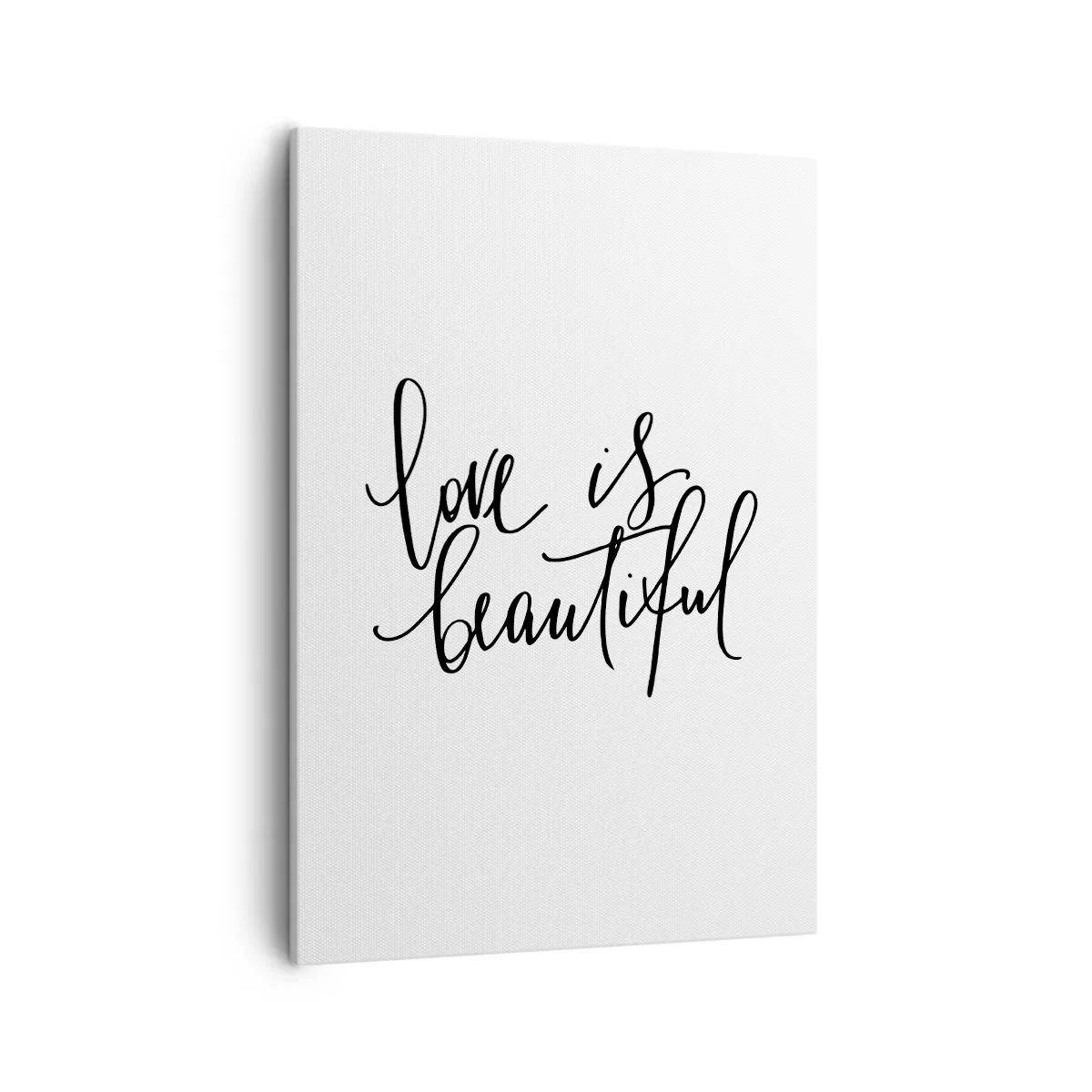 Bild auf Leinwand - Leinwandbild - Schwarze Aufschrift „Liebe ist schön“ auf weißem Hintergrund - 50x70cm - Lies und wiederhol - Moderne Wanddekoration für Wohnzimmer und Schlafzimmer ARTTOR
