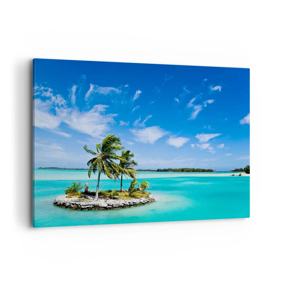 Bild auf Leinwand - Leinwandbild - Eine exotische Insel mit Palmen auf türkisfarbenem Wasser - 120x80cm - Ein Paradies auf Erden - Moderne Wanddekoration für Wohnzimmer und Schlafzimmer ARTTOR