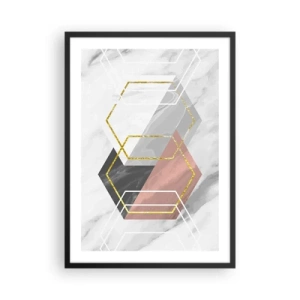 Poster in einem schwarzem Rahmen - Geometrische Sechsecke auf Marmorhintergrund - 50x70cm - Kettenkomposition - Moderne Wanddekoration für Wohnzimmer und Schlafzimmer ARTTOR