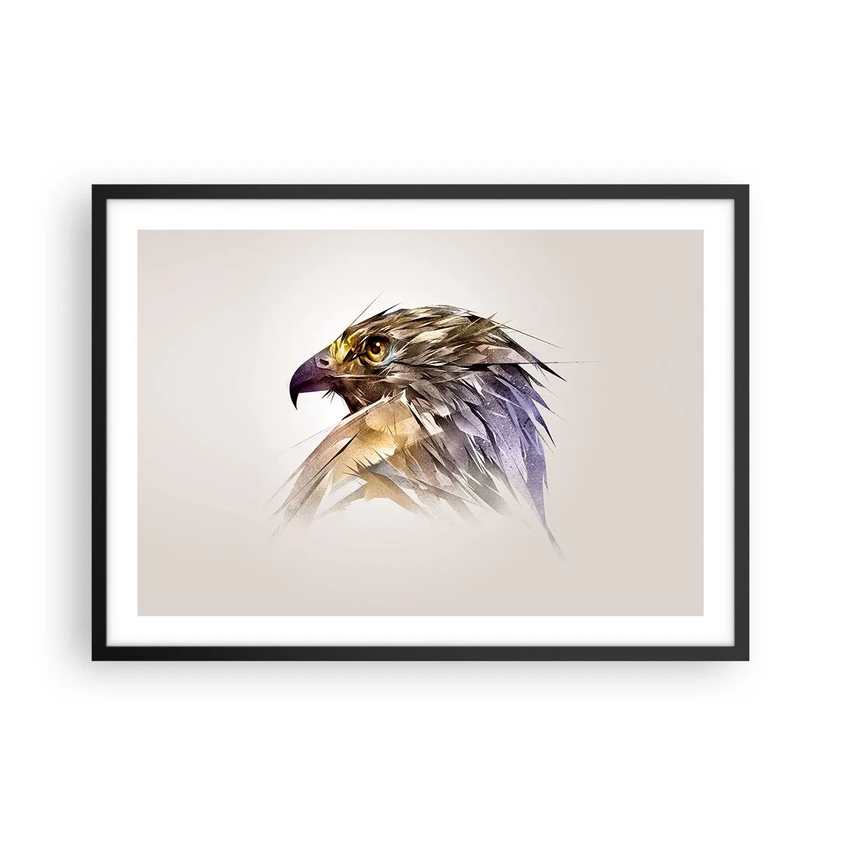 Poster in einem schwarzem Rahmen - Künstlerisches Porträt eines Adlers in Pastelltönen - 70x50cm - Porträt eines Kriegers - Moderne Wanddekoration für Wohnzimmer und Schlafzimmer ARTTOR