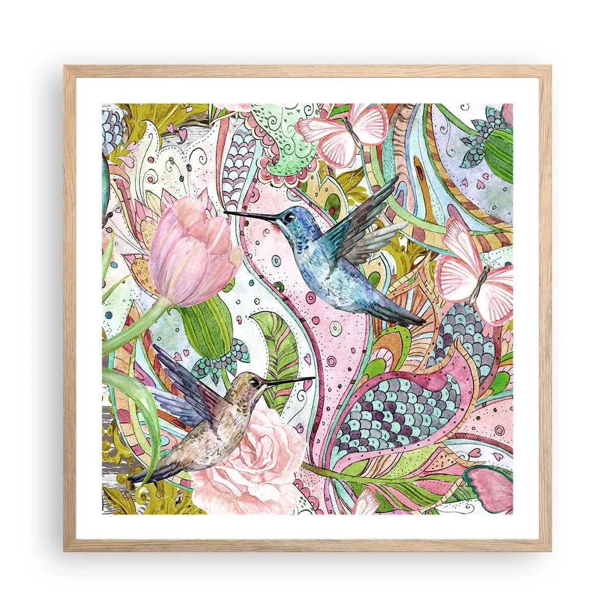 Poster in einem Rahmen aus heller Eiche - Verstrickt in Weinreben - 60x60 cm