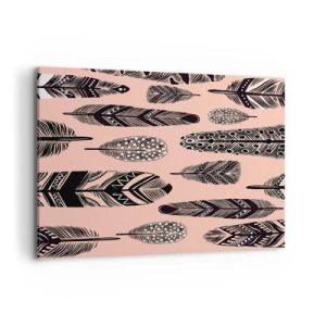 Bild auf Leinwand - Leinwandbild - Dekorative Federn auf hellem Hintergrund - 100x70cm - Indische Sammlung - Moderne Wanddekoration für Wohnzimmer und Schlafzimmer ARTTOR