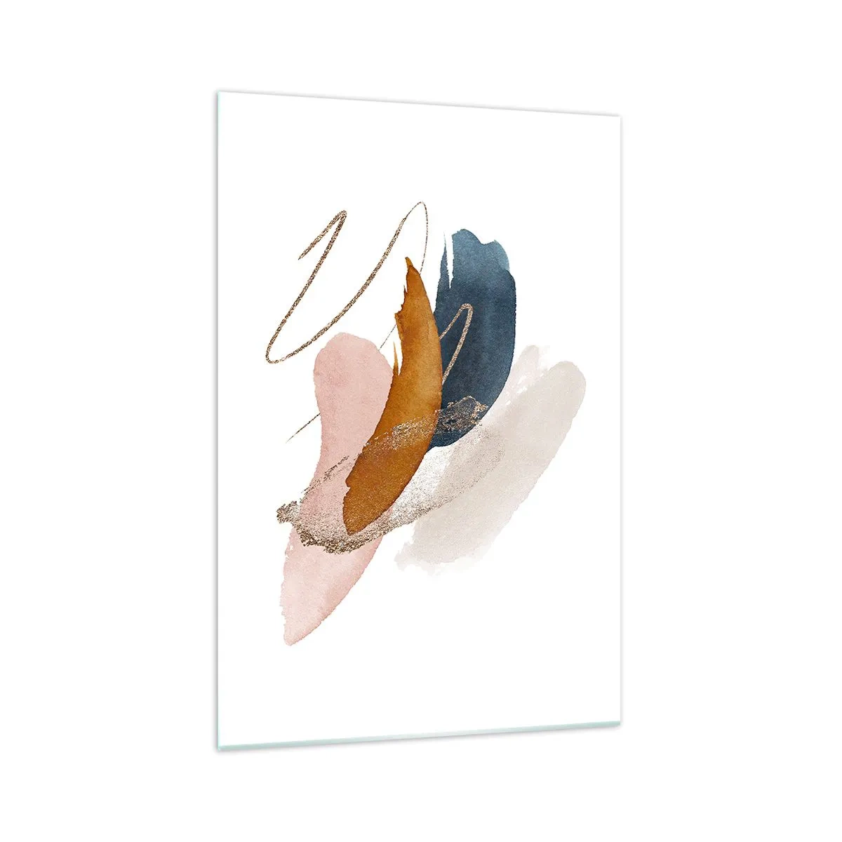 Glasbild - Bild auf glas - Abstrakte Striche in Pastellfarben mit goldenen Akzenten - 70x100cm - Geflügelte Komposition - Moderne Wanddekoration für Wohnzimmer und Schlafzimmer ARTTOR