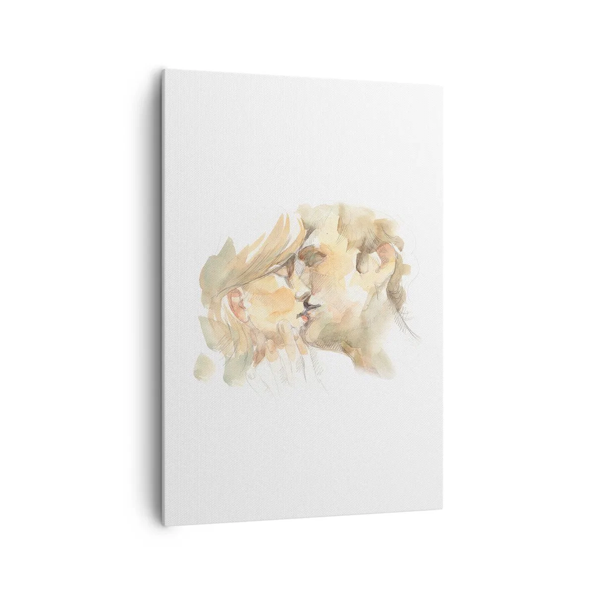 Bild auf Leinwand - Leinwandbild - Romantisches Aquarellporträt eines sich küssenden Paares - 70x100cm - Hälfte gefunden? - Moderne Wanddekoration für Wohnzimmer und Schlafzimmer ARTTOR