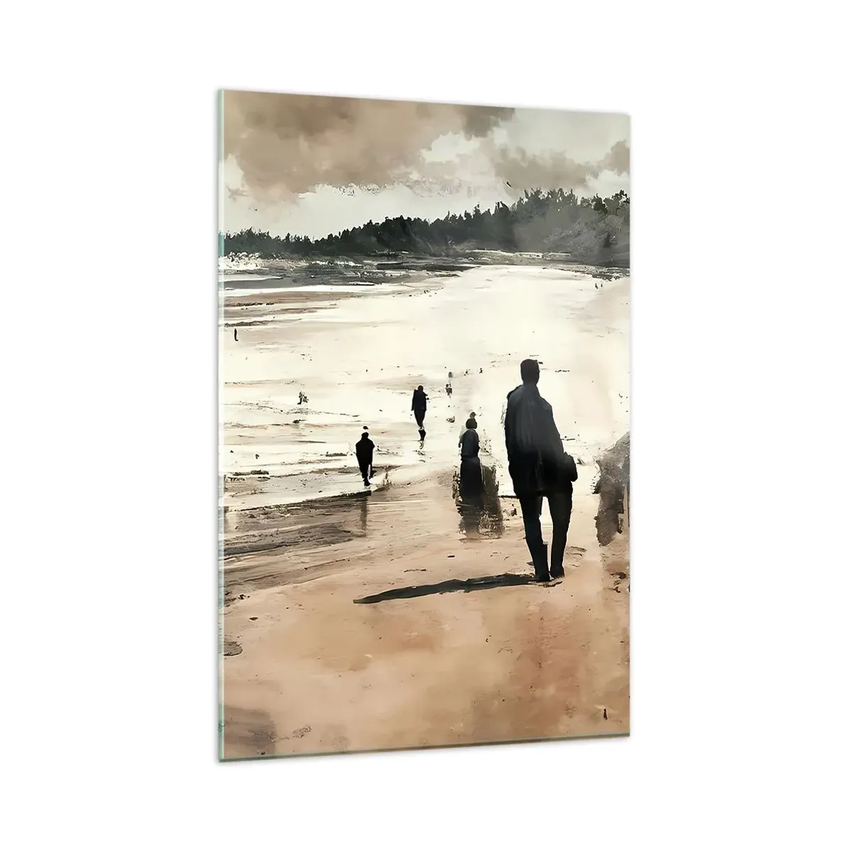 Glasbild - Bild auf glas - Strandspaziergänger in friedlicher Landschaft - 80x120cm - Einberufen - Moderne Wanddekoration für Wohnzimmer und Schlafzimmer ARTTOR