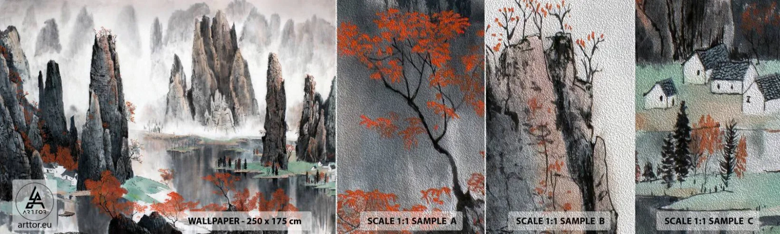 Fototapeten Muster Premium Sand - Mächtige Wächter - Abstraktion, Fantasie, Landschaft - 100x30 cm