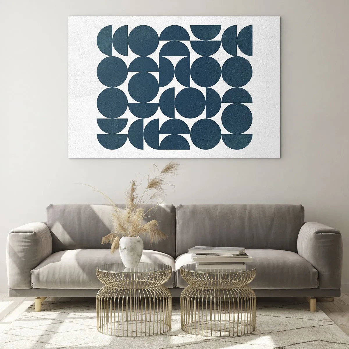 Glasbild - Bild auf glas - Eine moderne Komposition aus marineblauen Kreisen und Halbkreisen - 70x50cm - Kreise und Halbkreise - Moderne Wanddekoration für Wohnzimmer und Schlafzimmer ARTTOR