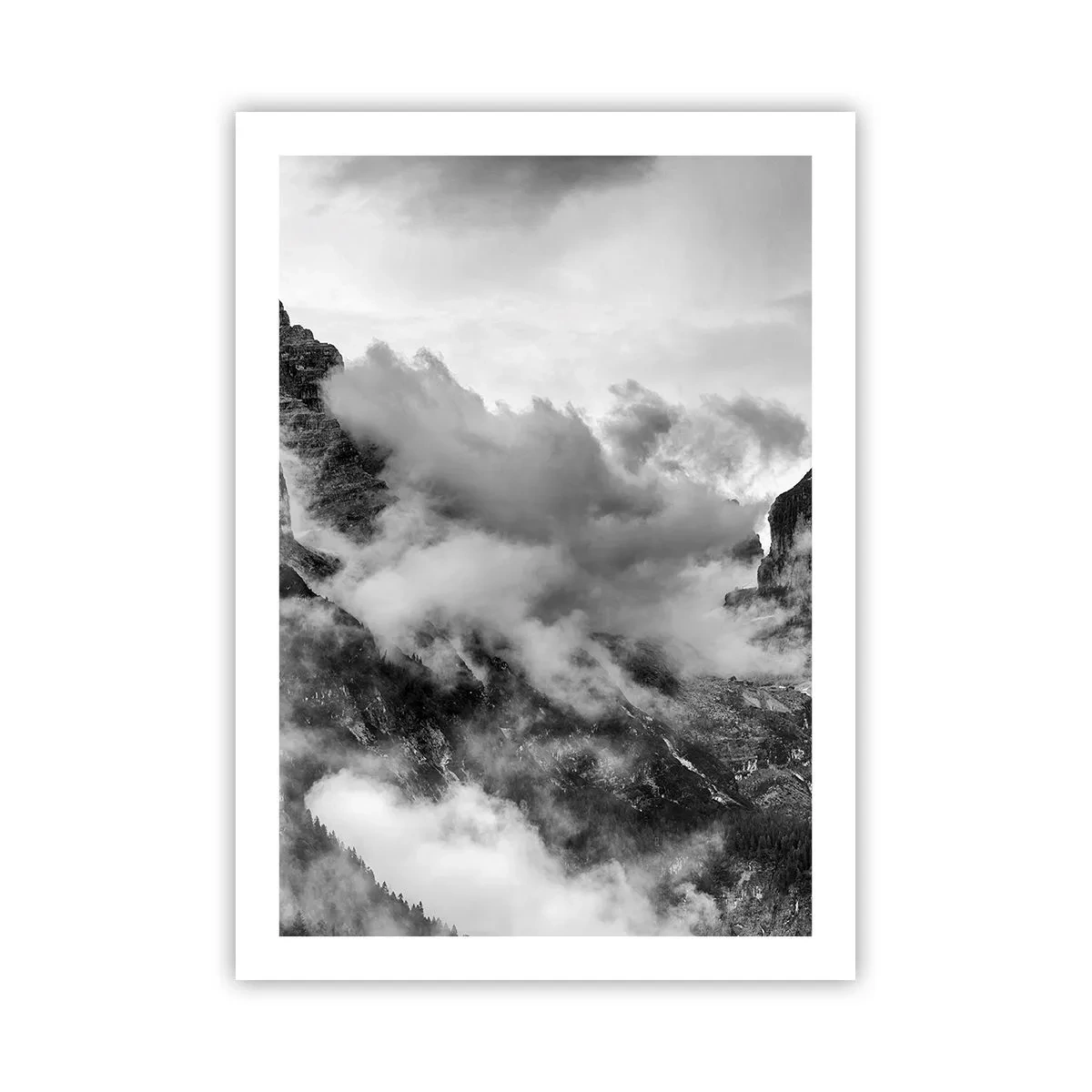 Poster - Schwarz-weiße Berglandschaft mit Wolken - 50x70cm - Schön und grausam - Moderne Wanddekoration für Wohnzimmer und Schlafzimmer ARTTOR