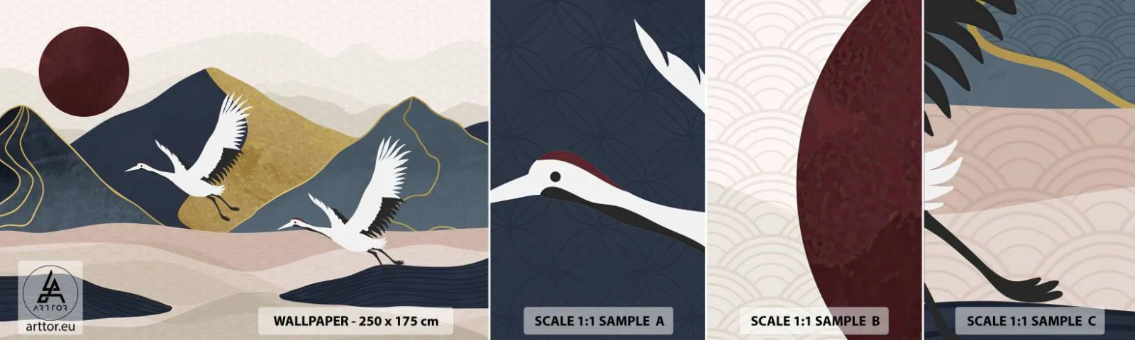 Fototapeten Muster Selbstklebend Deluxe Sticker - Es ist wieder ein Tag VERFLOGEN - Abstraktion, Kräne, Berge - 100x30 cm